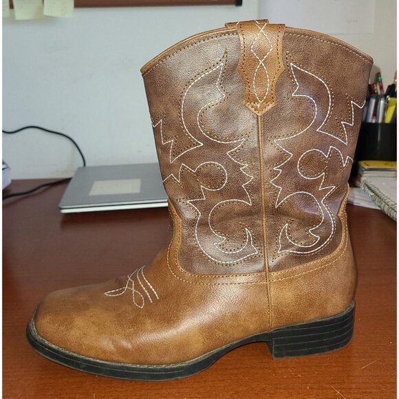 Wonder Nation Unisex Boy Girl Kids Cowboy Western Boots Sz 6 Brown Pull On - Picture 3 of 9